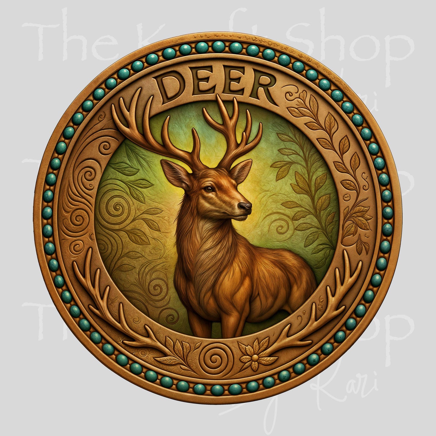 UV DTF Sticker print Gold deer plaque circle decal, tumbler decal, permanent sticker. #1088