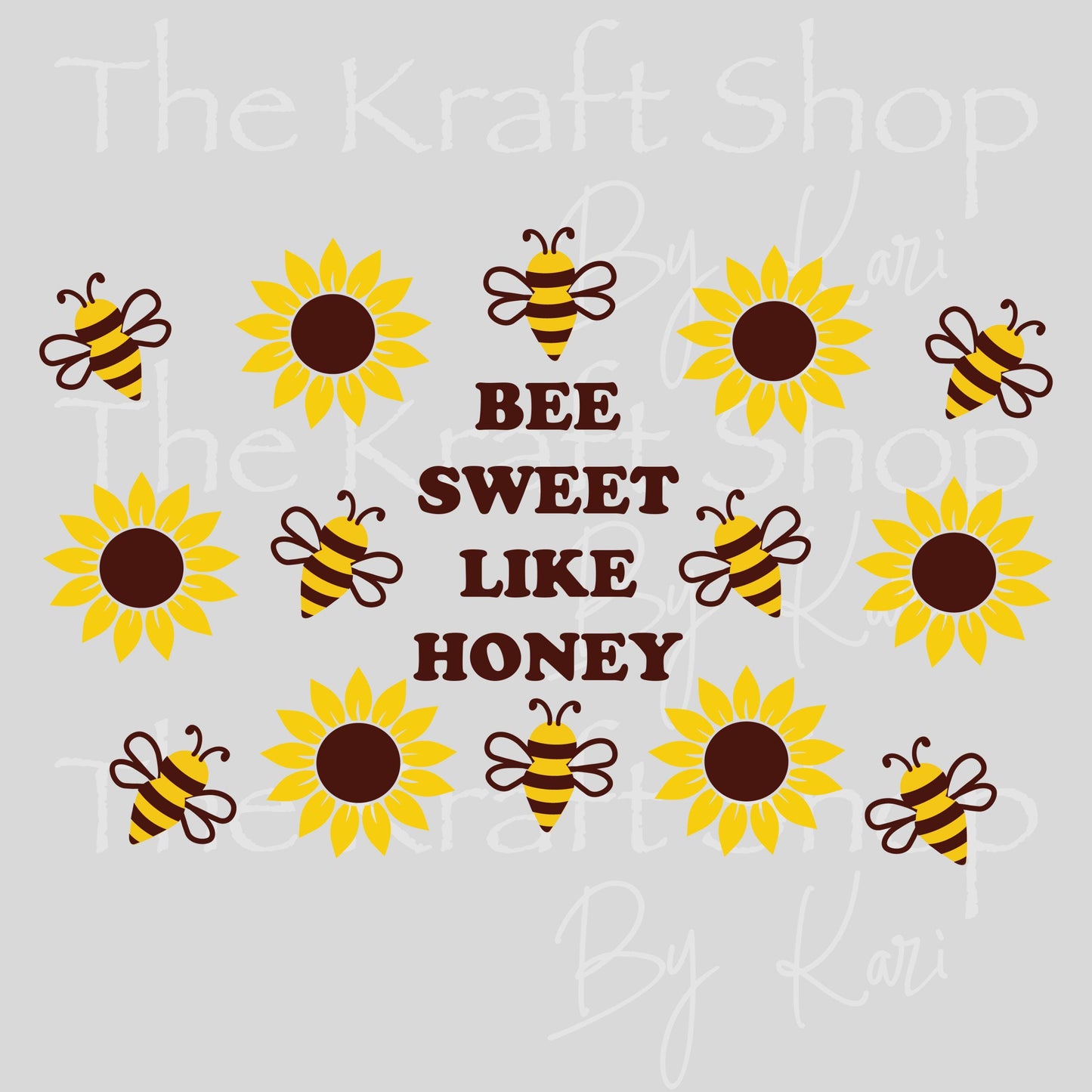 UV DTF Sticker print. Bee sweet like honey sunflowers 24 oz tapered wrap or element sheet of decals for acrylic tumblers #5490