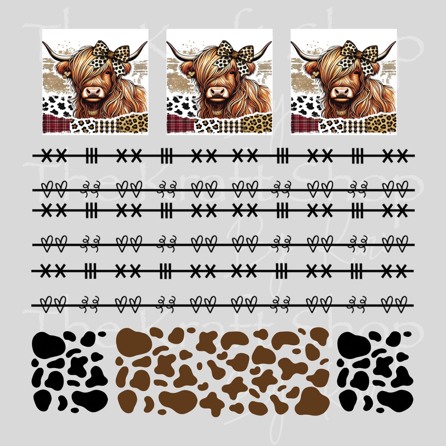 UV DTF Sticker print Patchwork Element Cow spots highland cow mixed media Element sheet 9x9 decal #10394