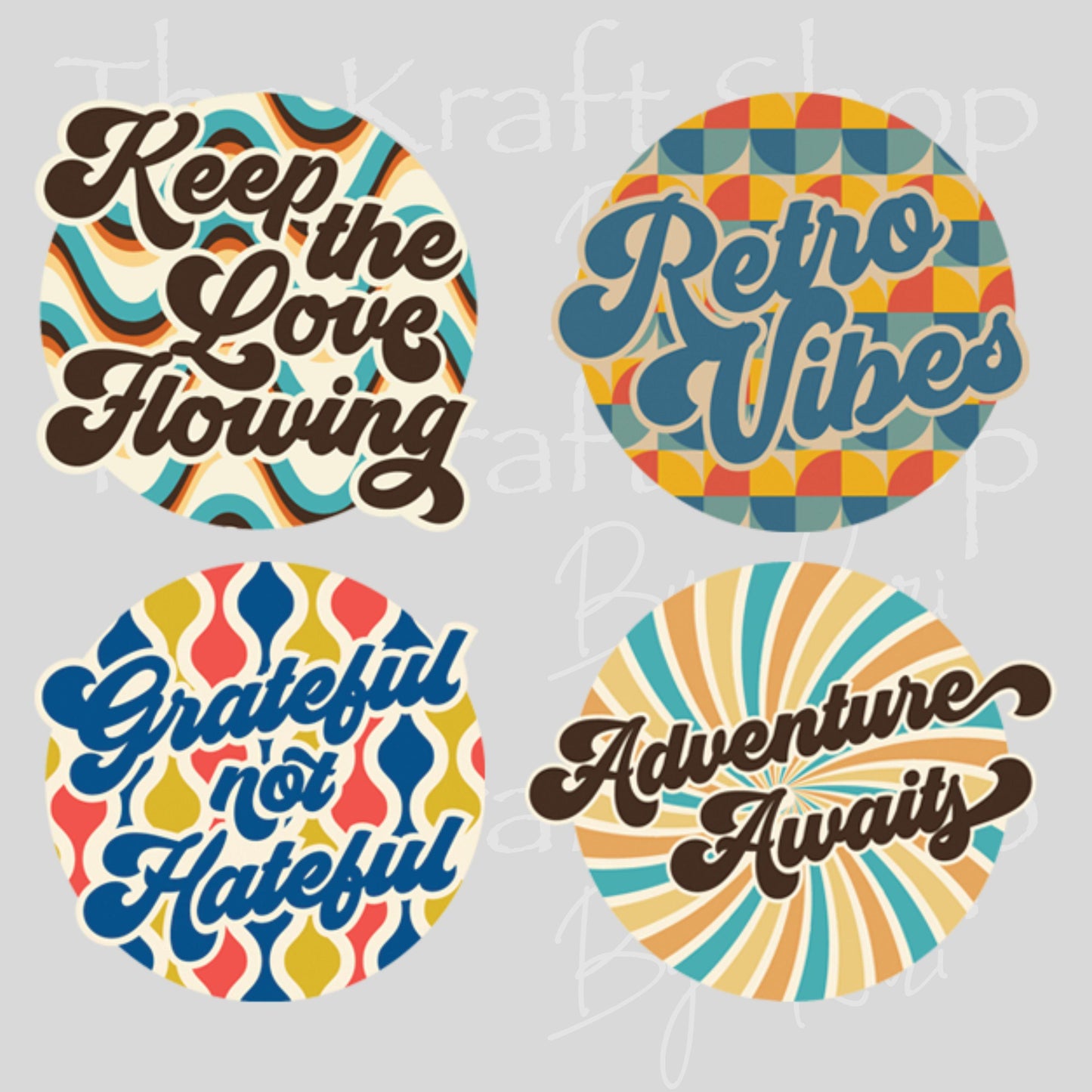 UV DTF Sticker prints. Retro Sayings decals 4pk, permanent sticker.#4591