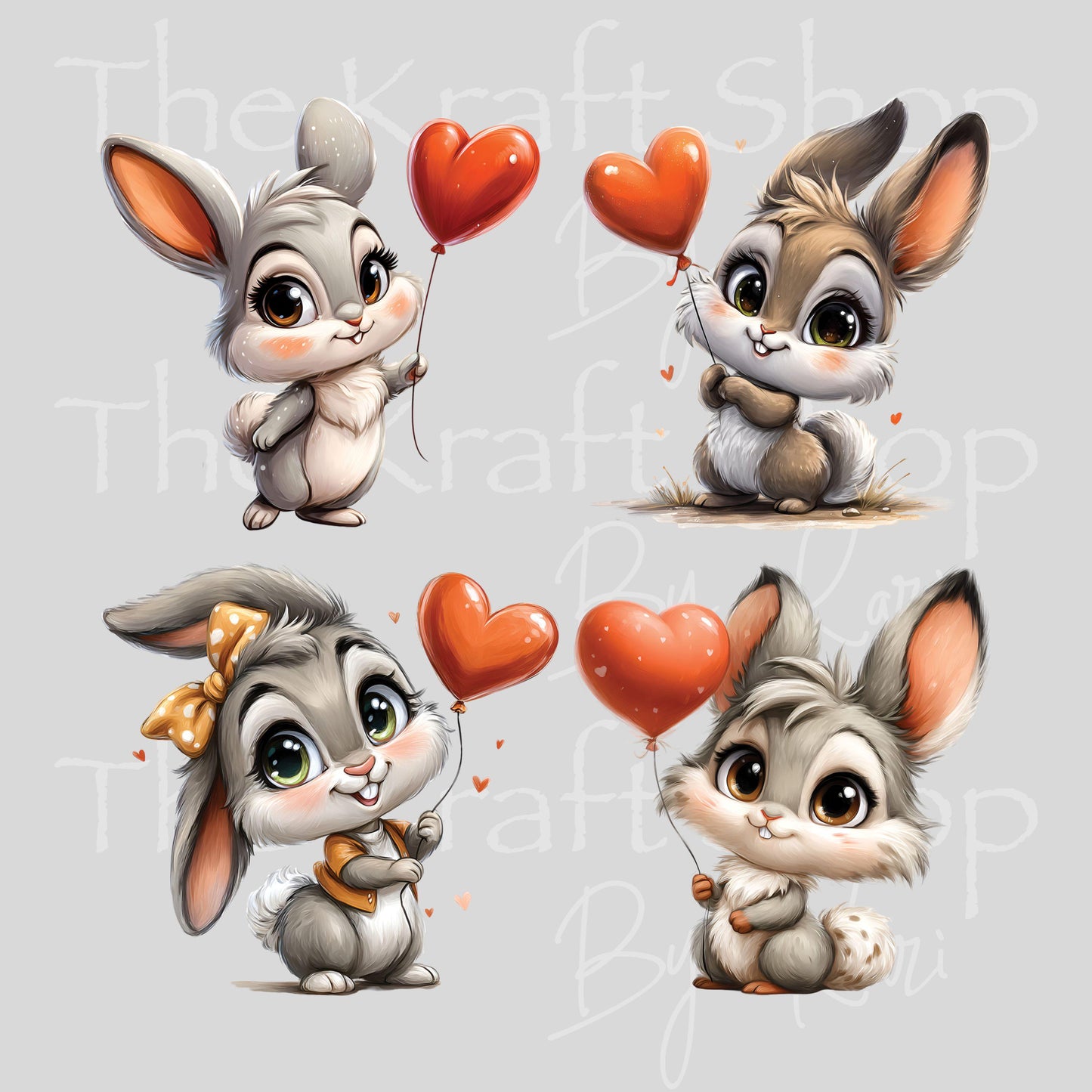 UV DTF Sticker print. Bunnies with balloons whimsical Easter 4pk of decals, tumbler decal, permanent sticker #7664