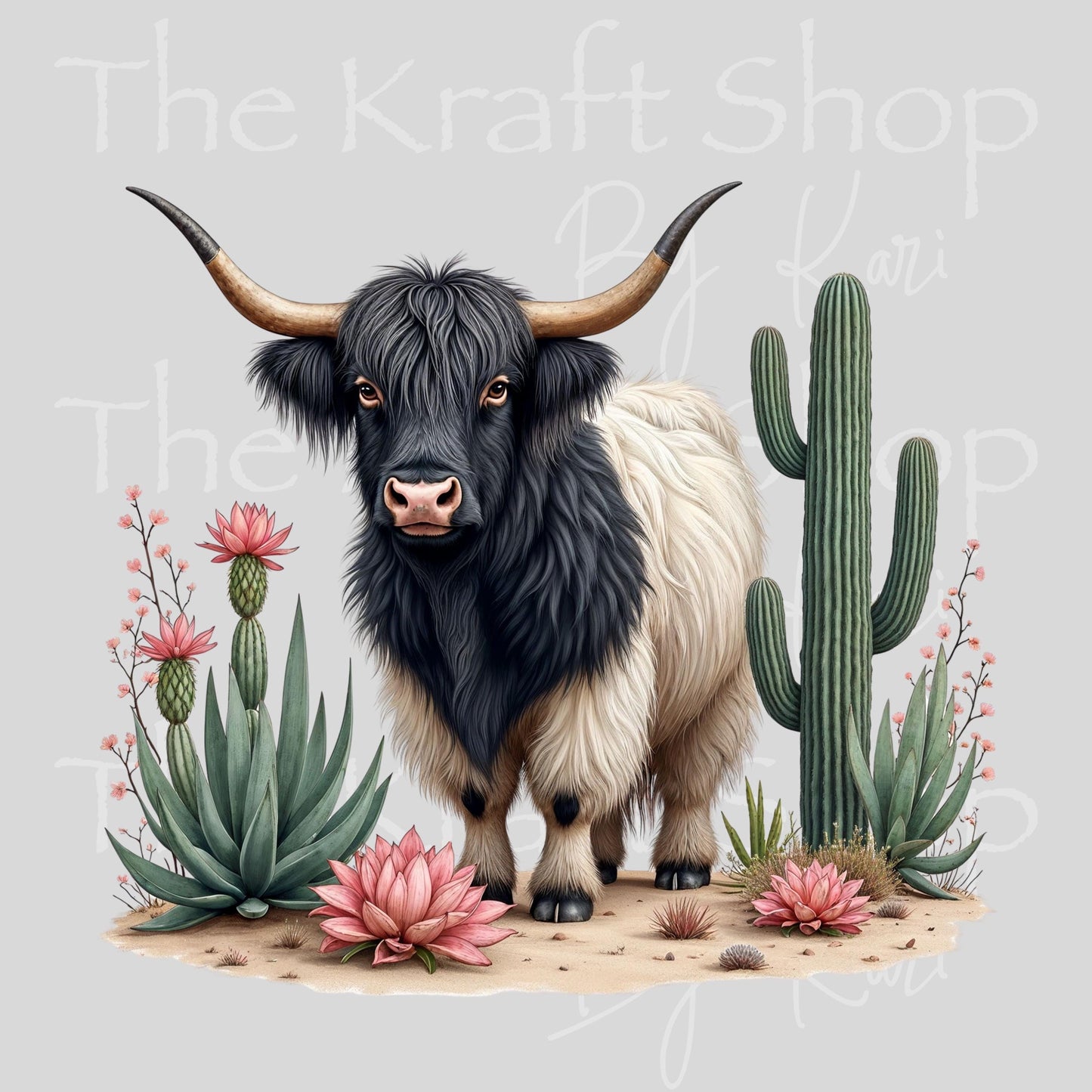 UV DTF Sticker prints. Desert Cactus Cow decal, permanent sticker. #1095