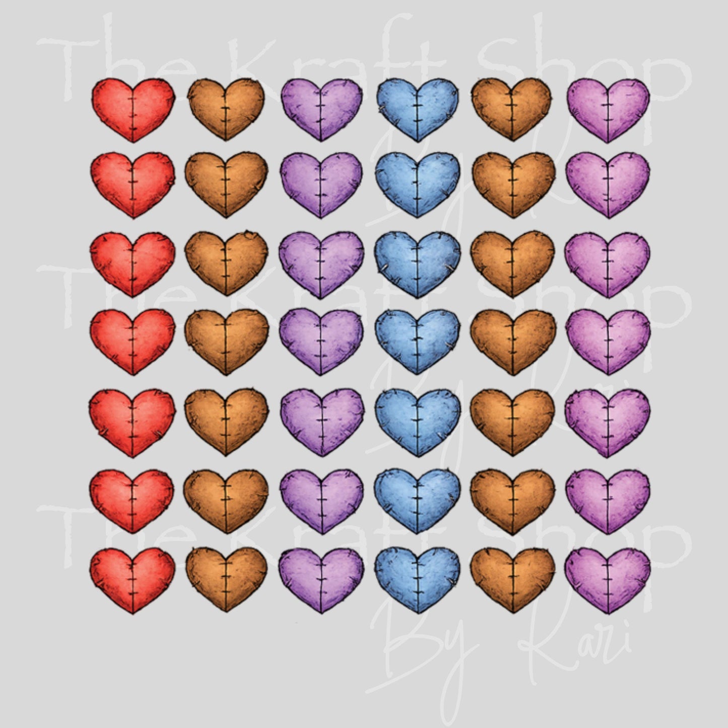 UV DTF Sticker print Patchwork hearts multicolored Element sheet 8x8 decal, tumbler decal, permanent sticker. #10421