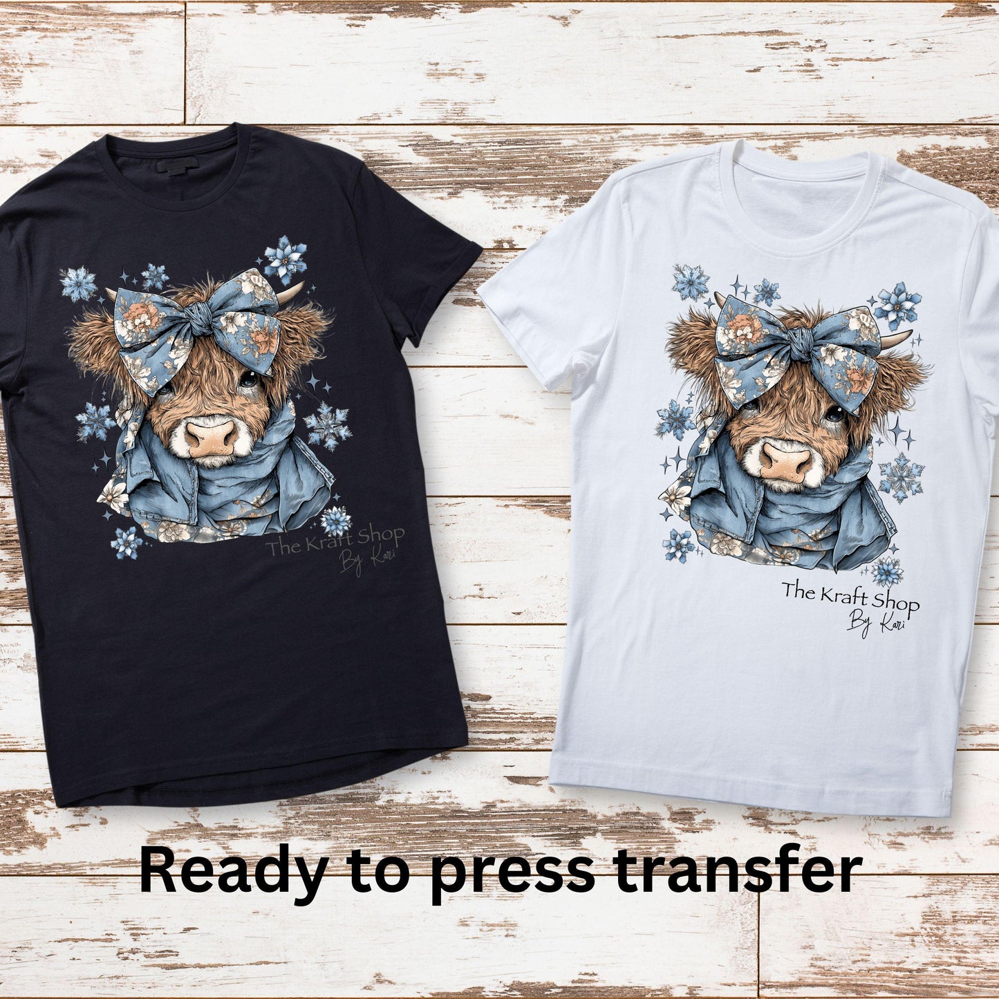 DTF ready to press transfer Denim Highland Cow shirt transfer, DTF Print #11612