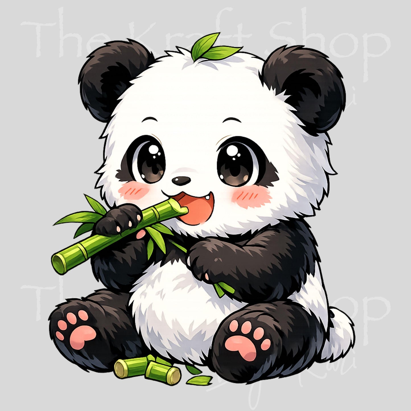 UV DTF Panda eating bamboo cute heart feet decal #1113