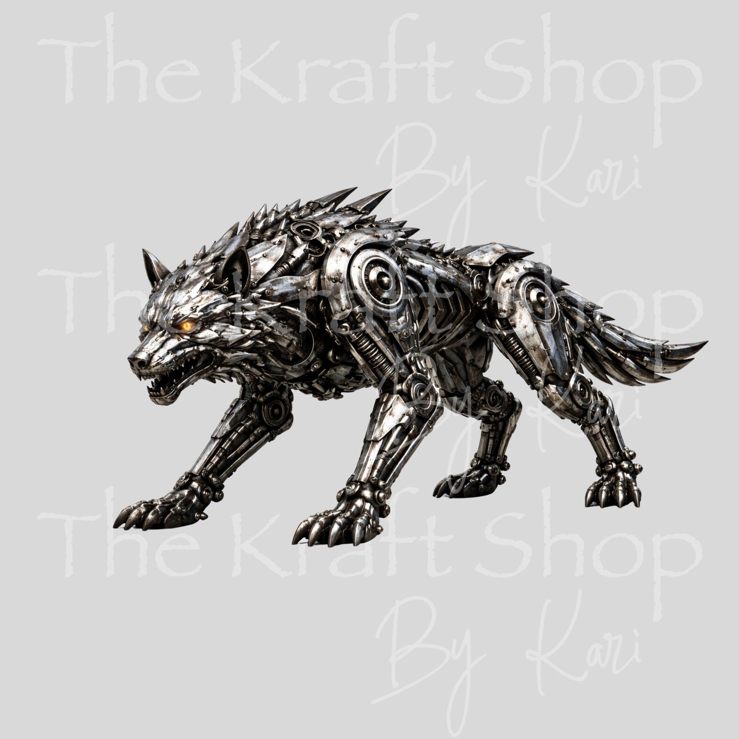 UV DTF Metal Wolf or Trex animatronic like decal #1115