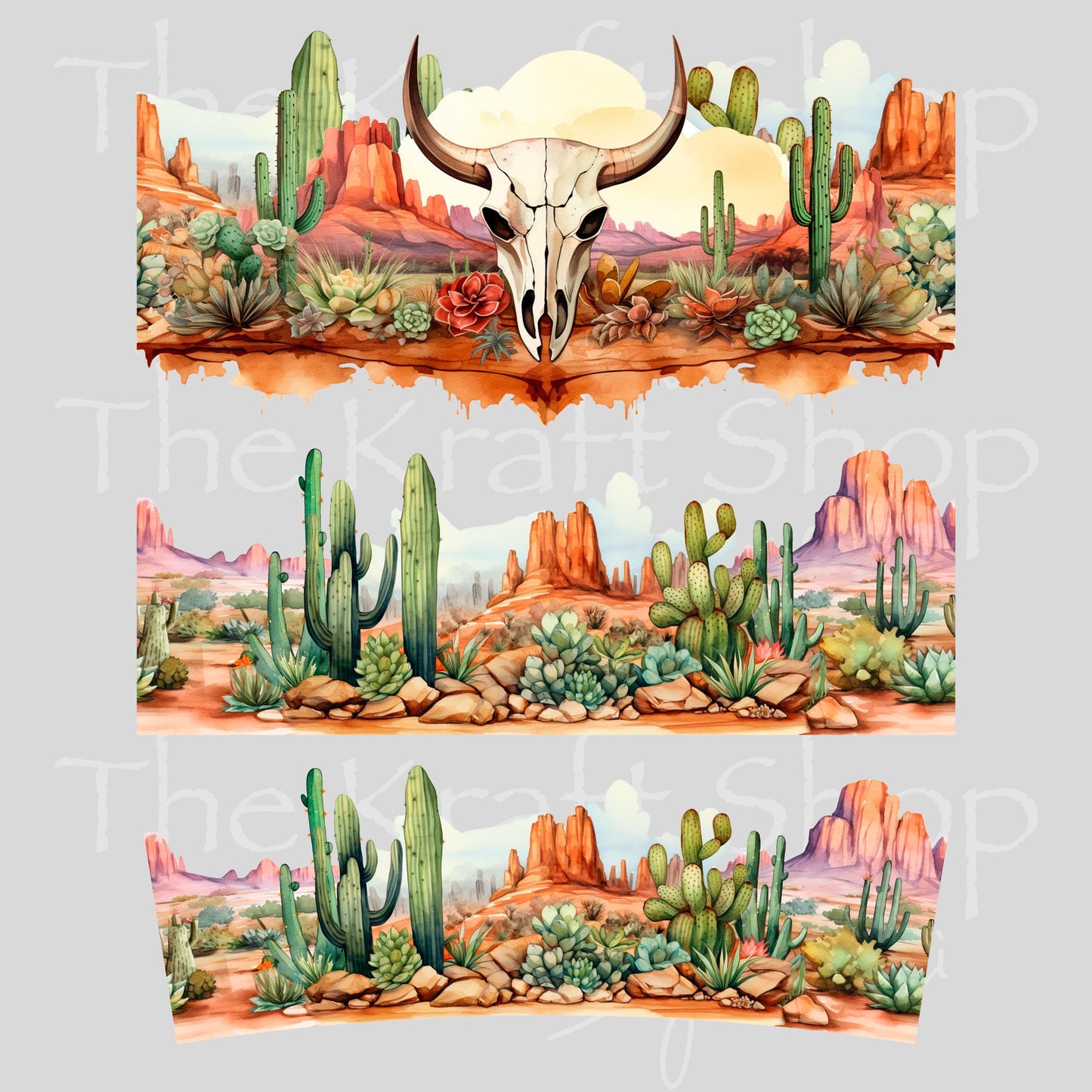 UV DTF 40 oz ready to apply Desert Cow Skull wrap decal , quencher tumbler decal #3204