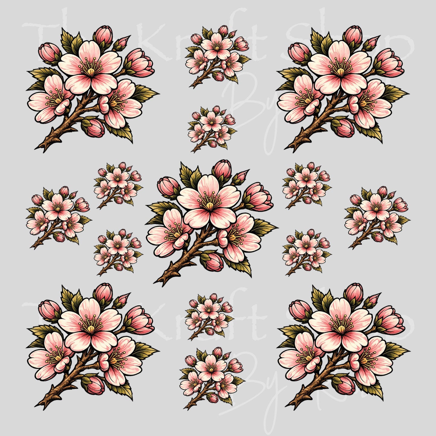 UV DTF Hand painted Cherry Blossom like Element sheet 6x6 decal, tumbler decal, permanent sticker. #10455