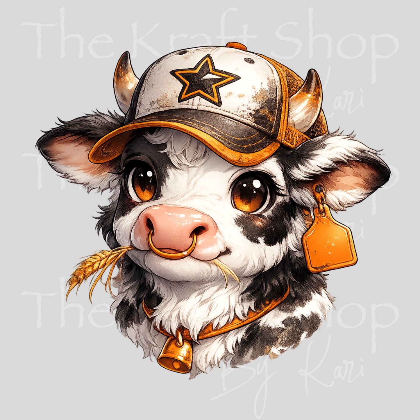 UV DTF Trucker Hat Cow Eating Hay decal #1118