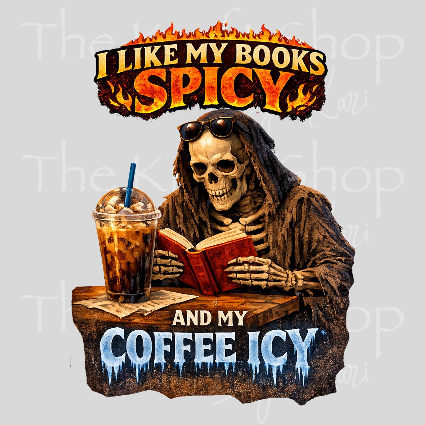 UV DTF I like my books spicy and my coffee icy skeleton sarcastic funny decal #4649