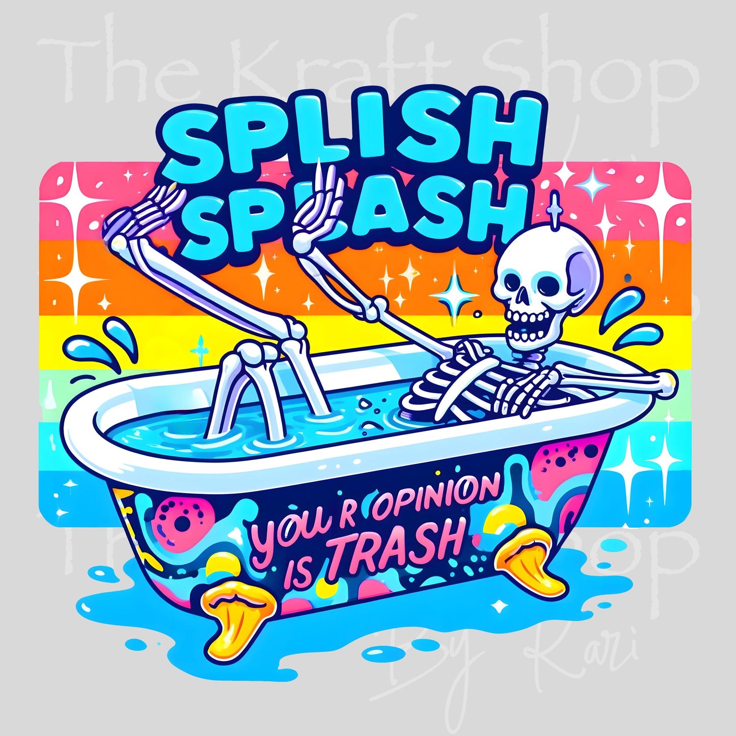 UV DTF Splish Splash Skeleton In A Tub decal #4640