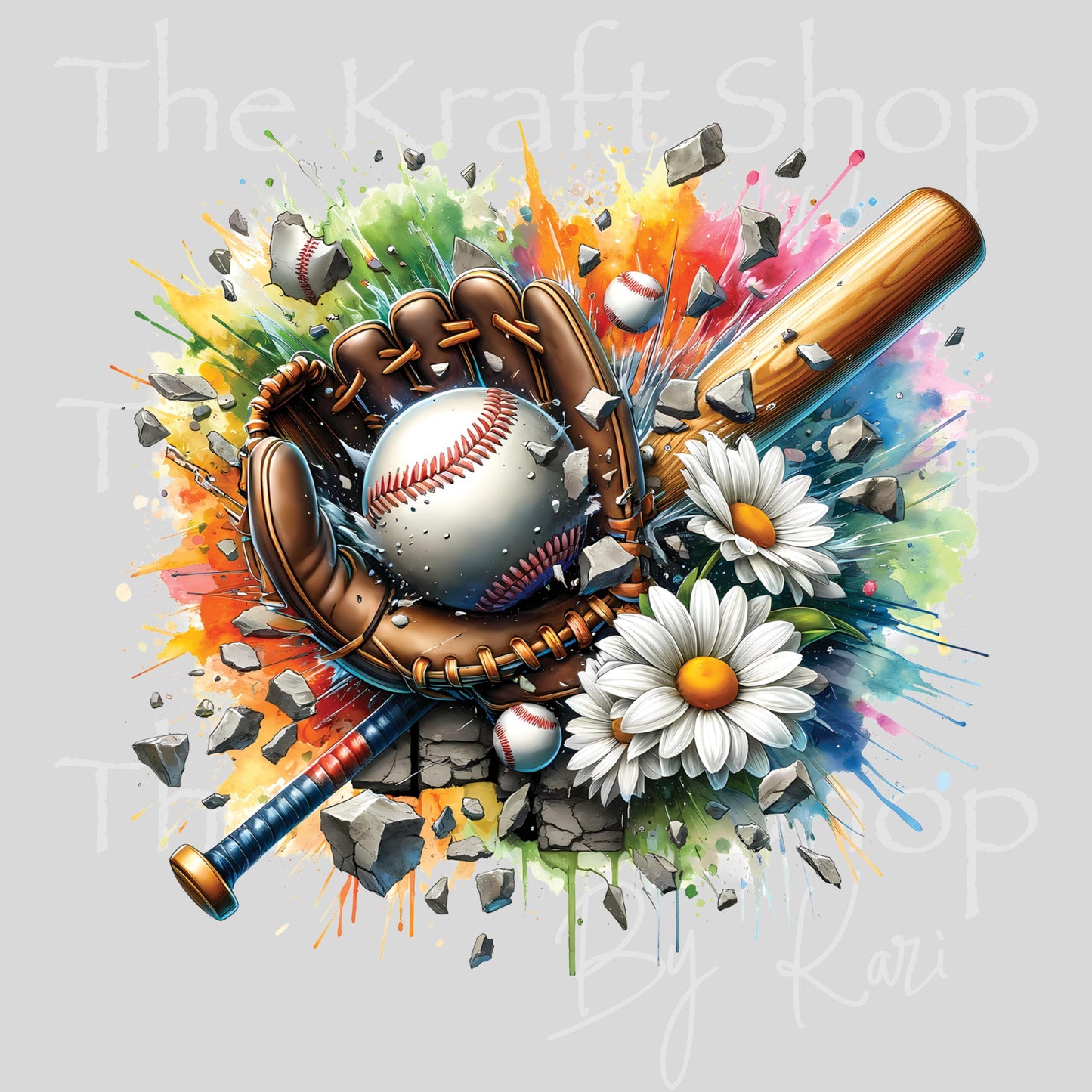 UV DTF Daisy baseball glove paint splatter decal, tumbler decal, permanent sticker. #9036