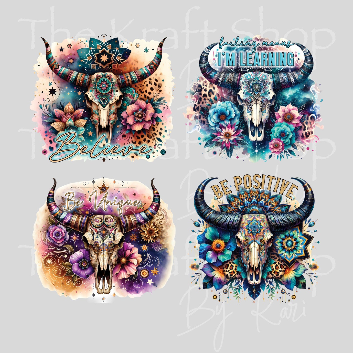 UV DTF Positive motivational Aztek skull decals 4pk, permanent sticker.#4657