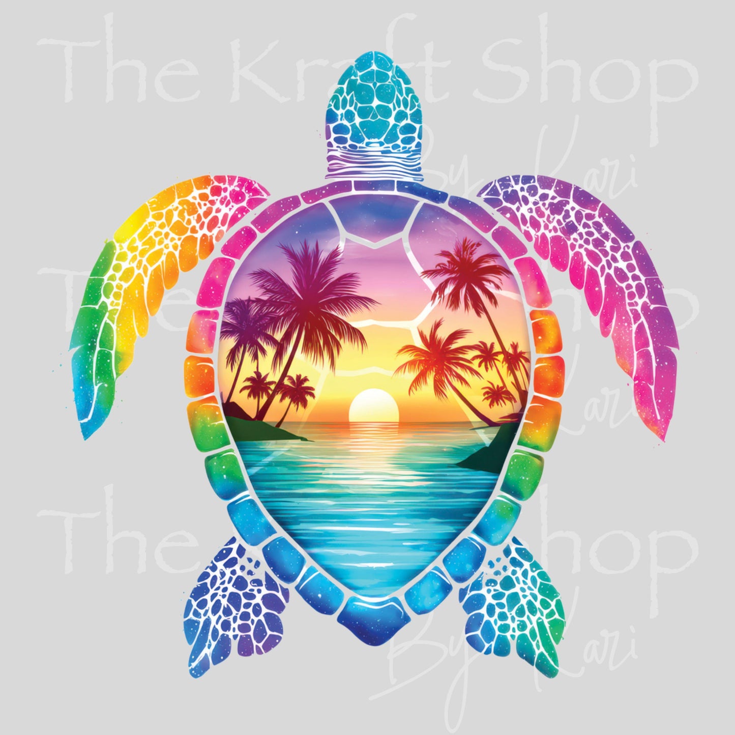 UV DTF Sunset turtle with scene pattern decal, tumbler decal, permanent sticker. #1130