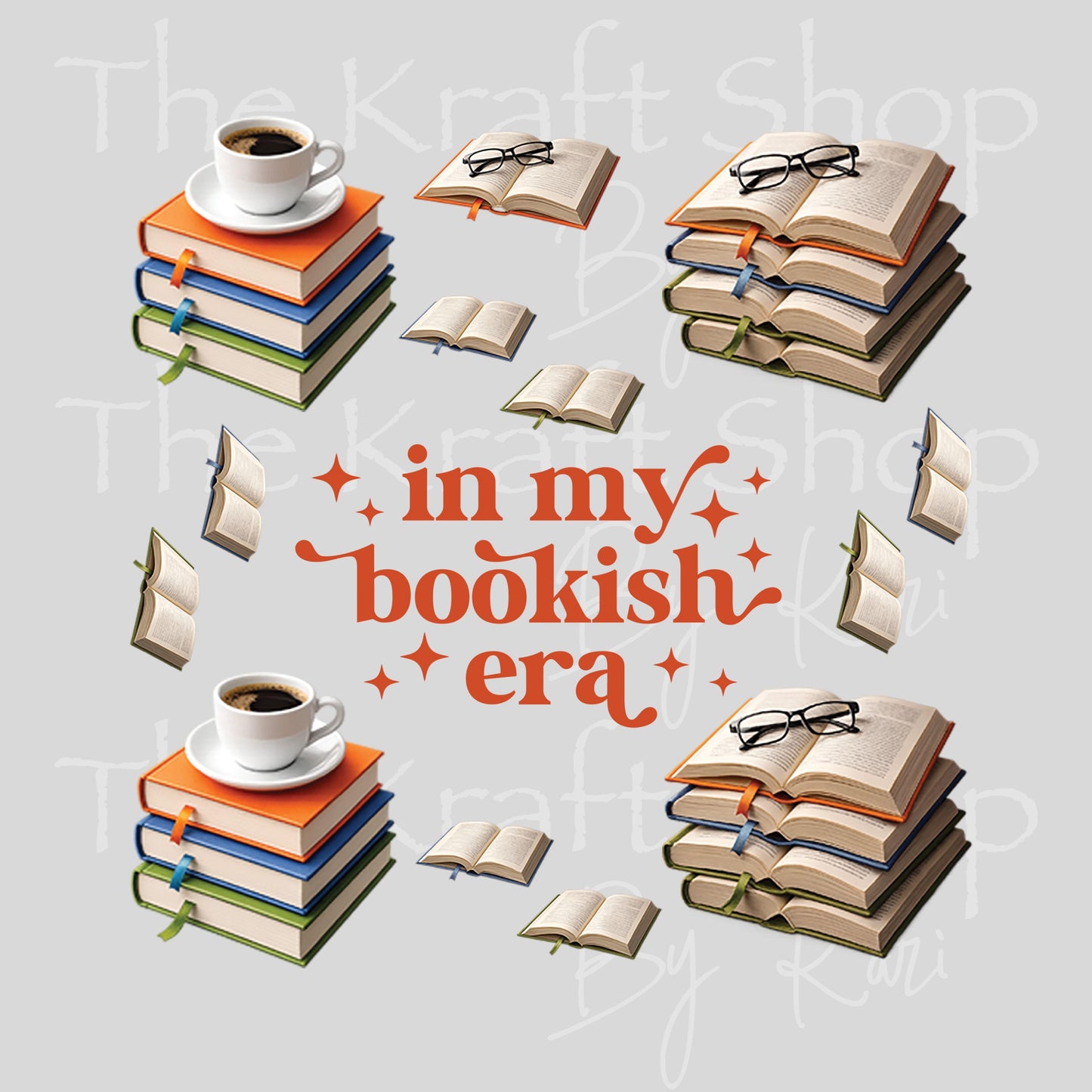 UV DTF Book stack In my bookish era mixed media Element sheet 8x8 decal #4653