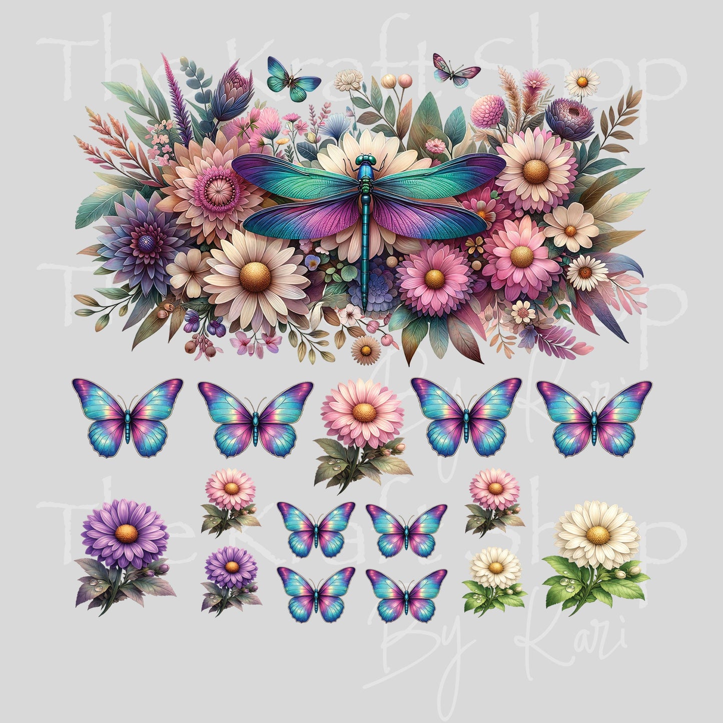 UV DTF Purple teal dragonfly mixed media Element sheet 8x8 decal #10468