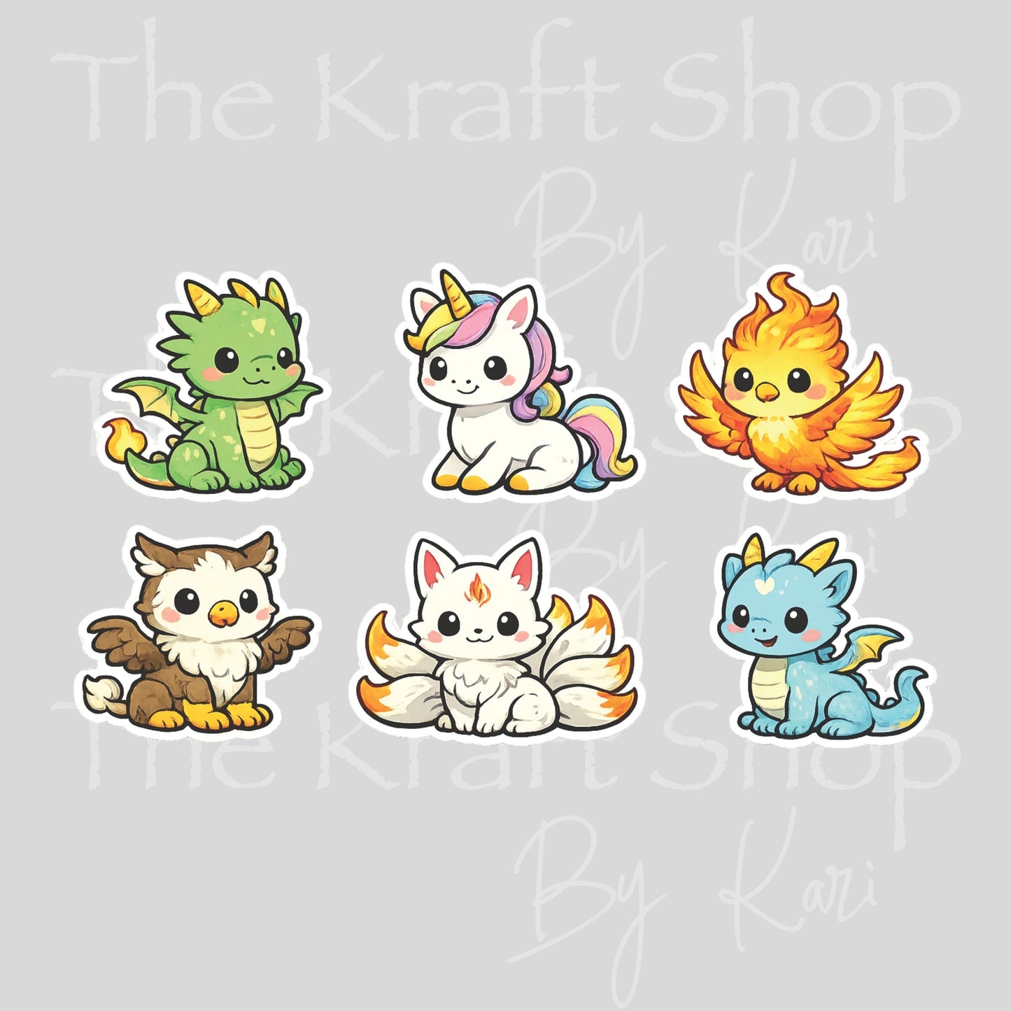 UV DTF Cute Mythical Creatures decals 6pk, permanent sticker.#1138