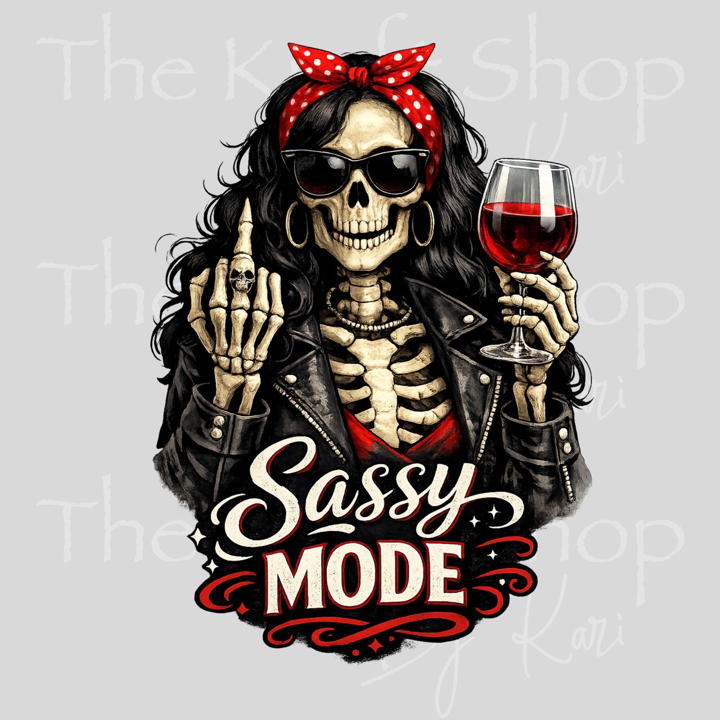 UV DTF Sassy Mode skeleton with middle finger and wine decal, tumbler decal, permanent sticker. #4656