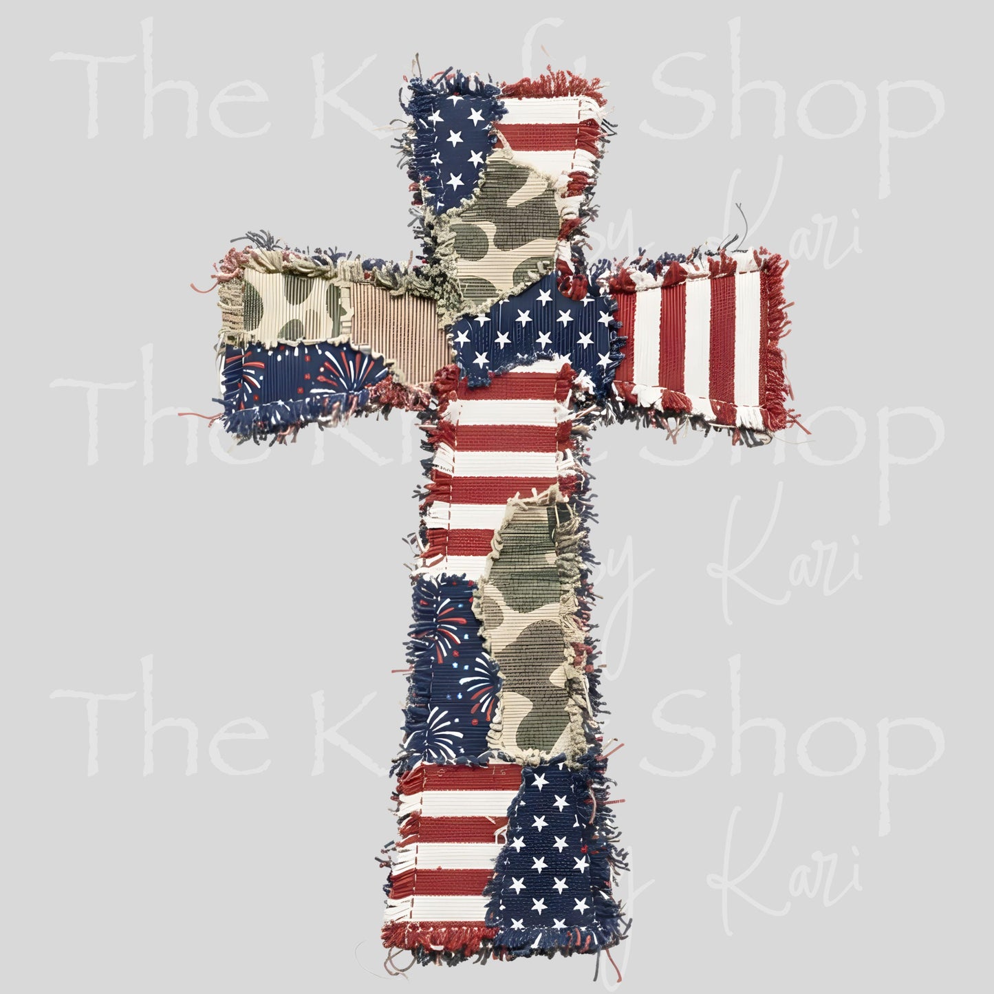 UV DTF Patchwork Patriotic Cross decal, tumbler decal, permanent sticker. #10481
