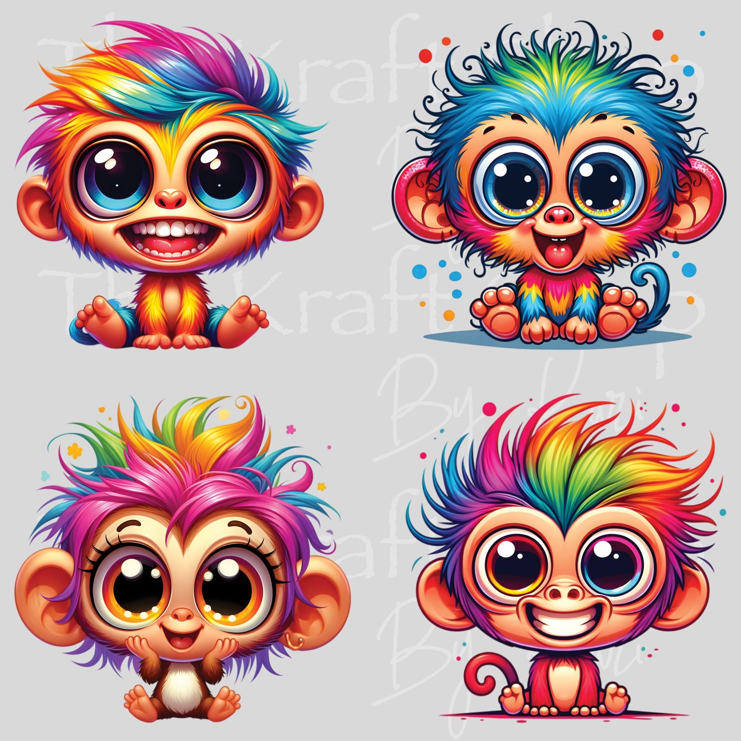 UV DTF Quirky Monkeys colorful unique decals 4pk, permanent sticker.#1132