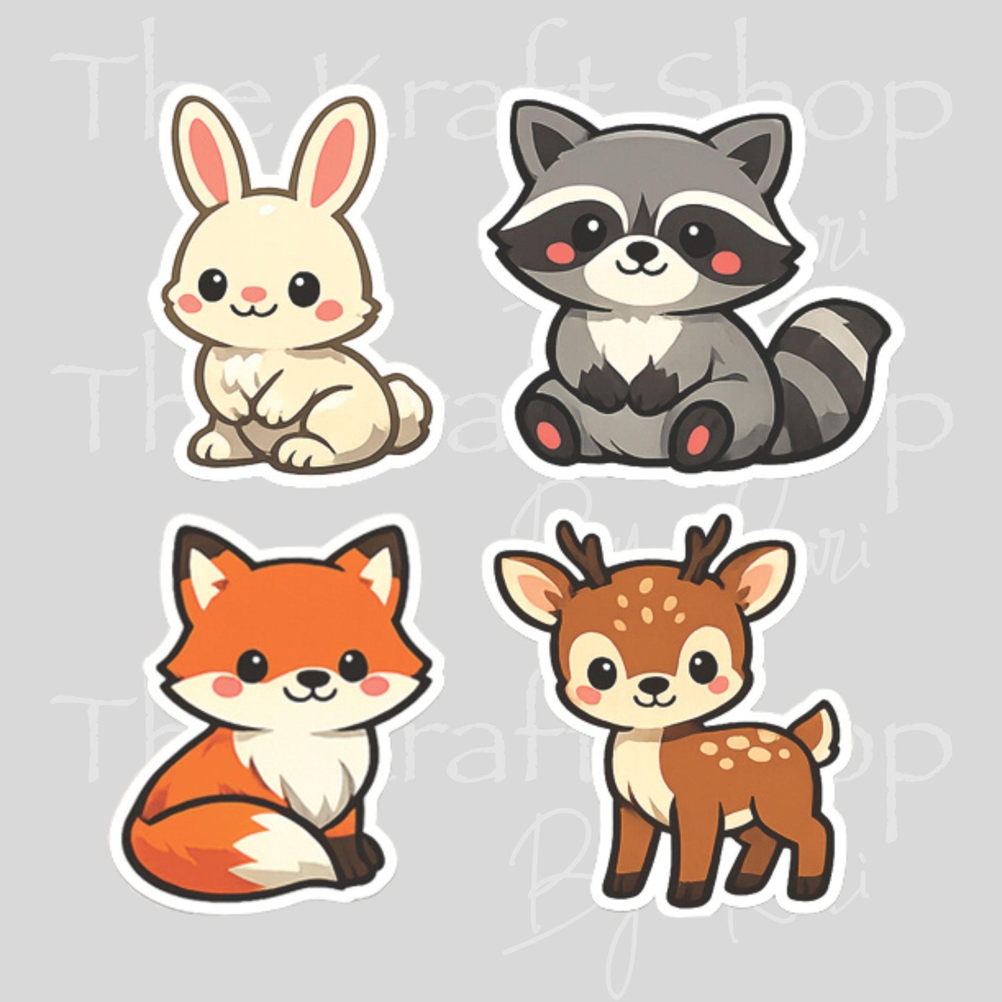 UV DTF Cute woodland animals decals 4pk, permanent sticker.#1137