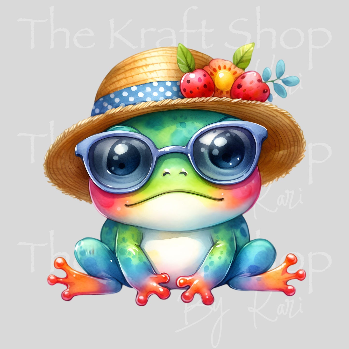 UV DTF Beach frog with straw hat sticker decal #4717