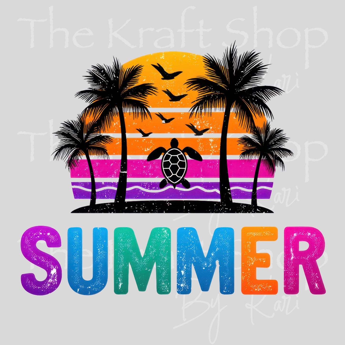 UV DTF Summer Sunset with palm trees and turtle sticker decal #4719