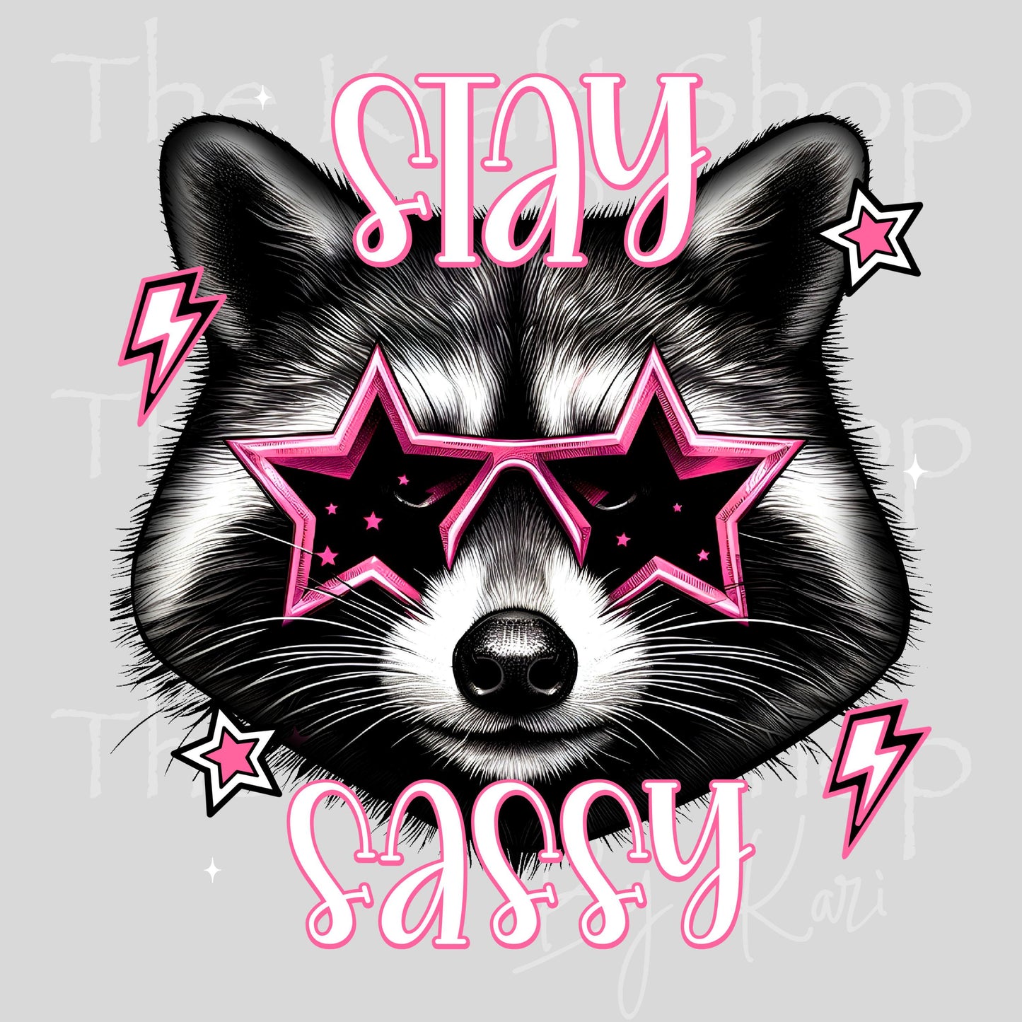 UV DTF Stay Sassy raccoon with pink star sunglasses sticker decal #4721