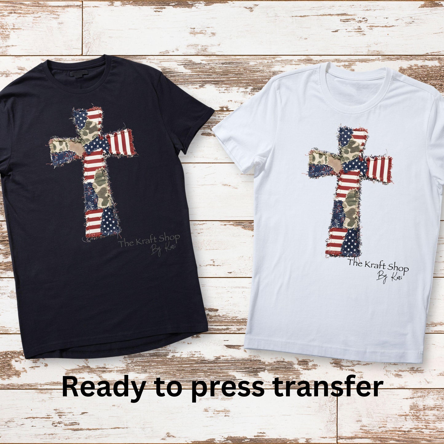 DTF ready to press transfer Patchwork Patriotic Cross shirt #11636