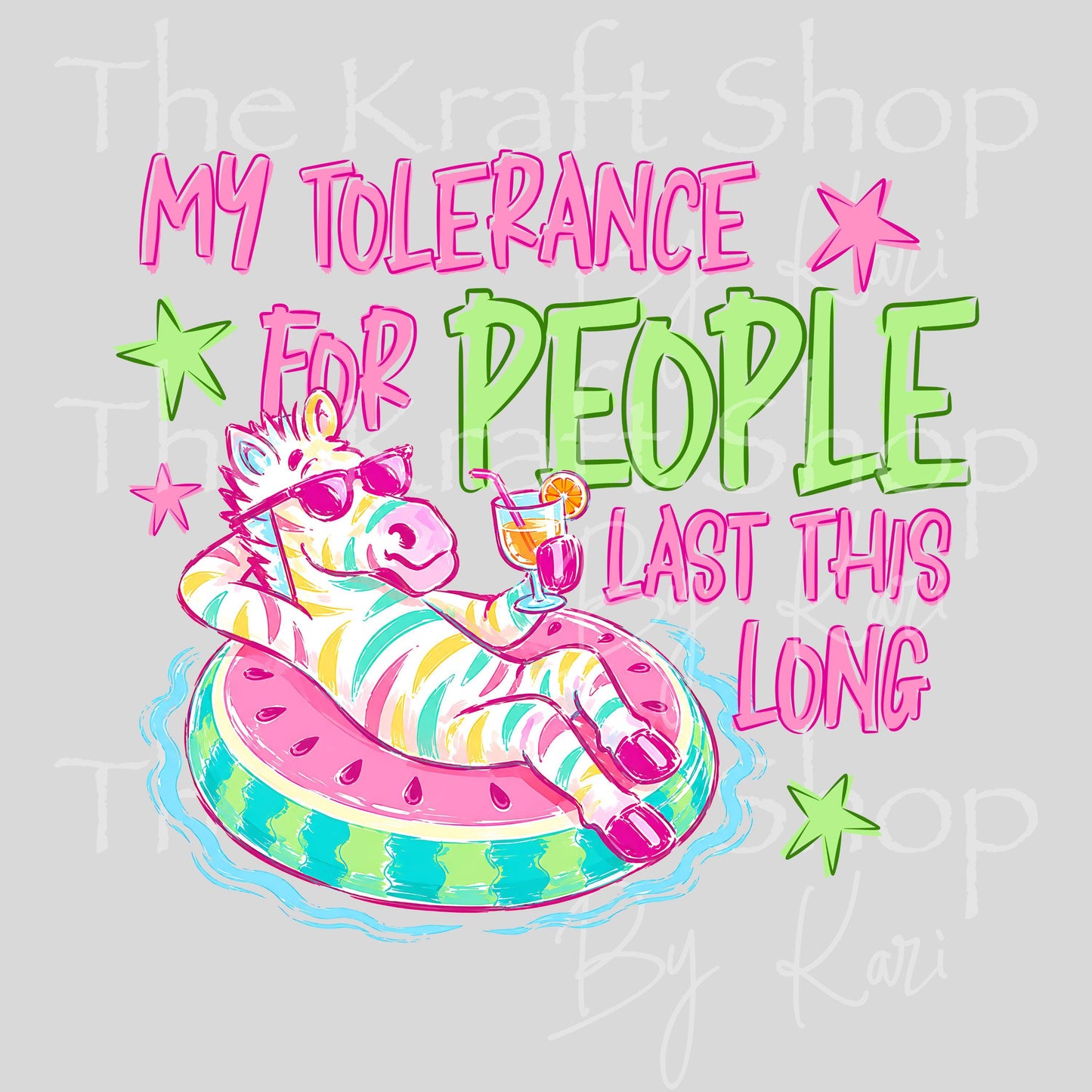 UV DTF Sticker print My Tolerance for People last this long striped zebra floating decal, tumbler decal, permanent sticker. #4729