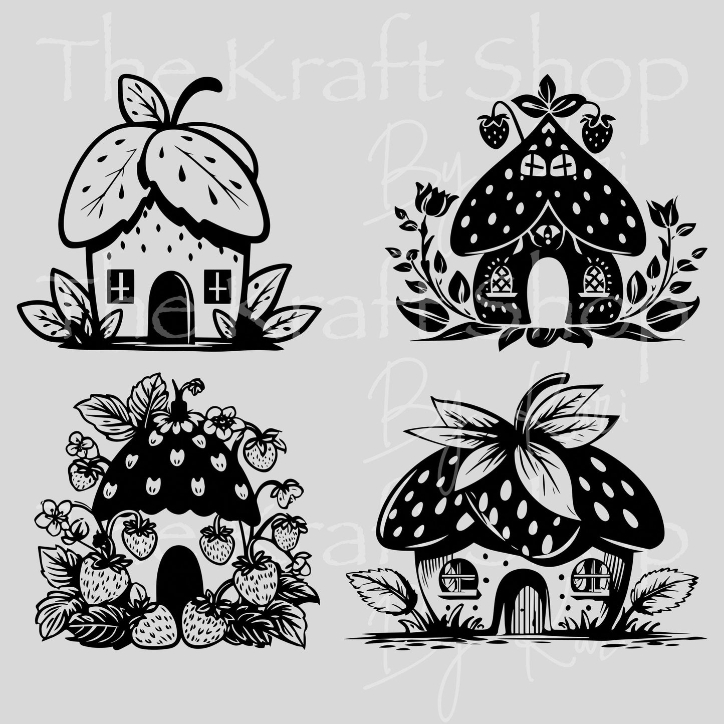 UV DTF Fairy Strawberry houses 4pk decals , permanent sticker.#10487