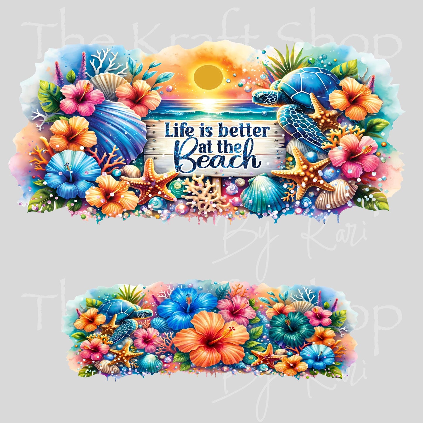 UV DTF 40 oz ready to apply Beach Scene Life Is Better At The Beach Sea Turtle wrap decal , quencher tumbler decal #3210