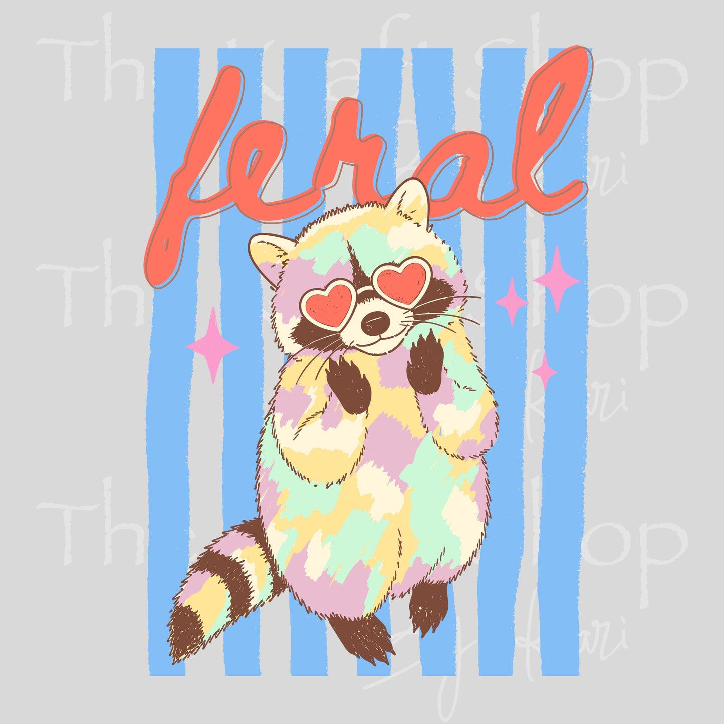 UV DTF Feral Heart Sunglasses Raccoon decal #4728