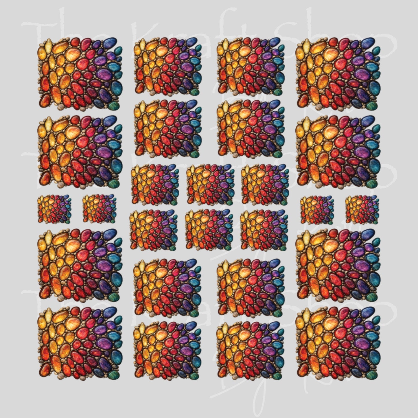 UV DTF Colorful pebbles squares elements mixed media bundle of decals Element sheet 10x10 decal #10514
