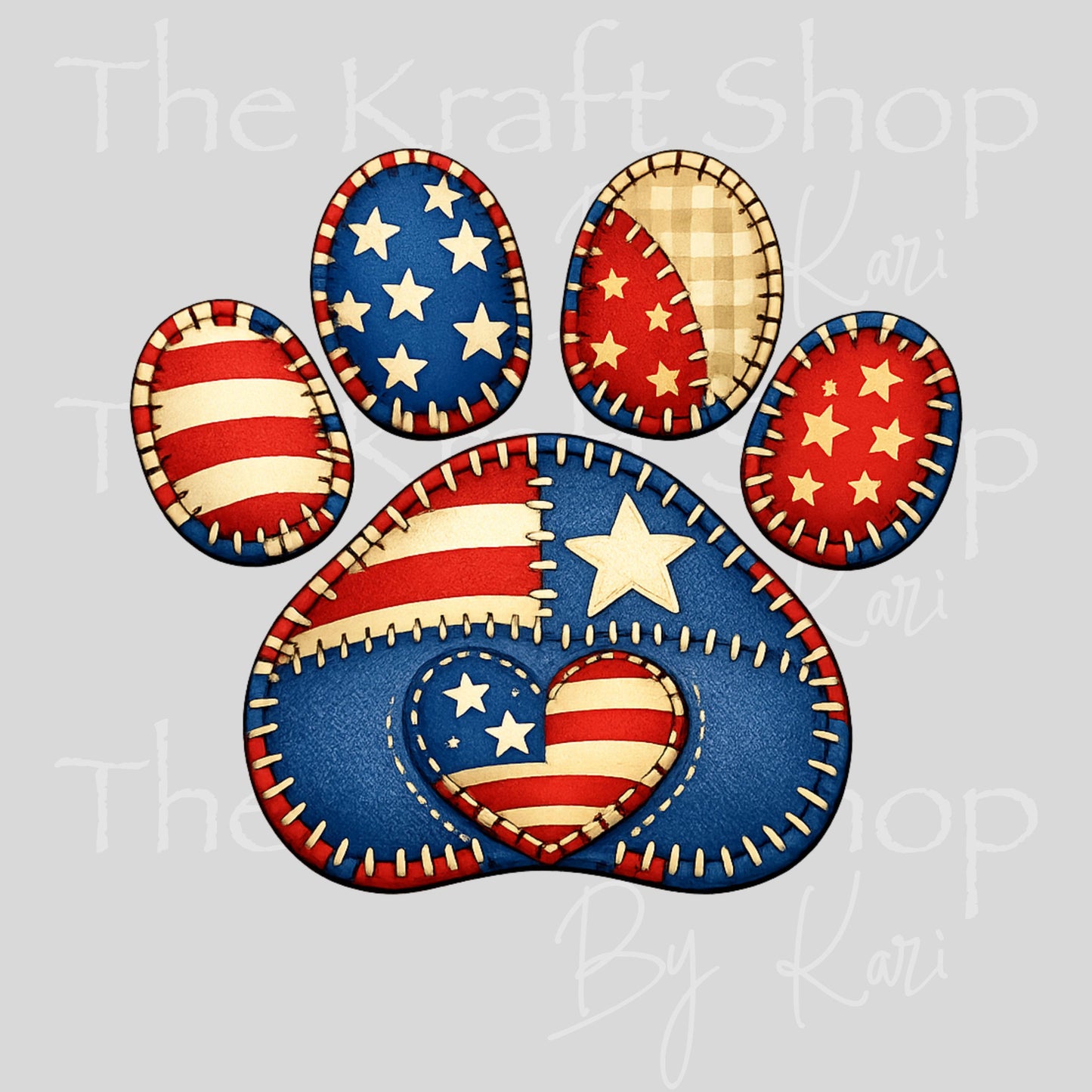 UV DTF Patriotic Dog Paw Patchwork 4th of July patriotic decal #7689