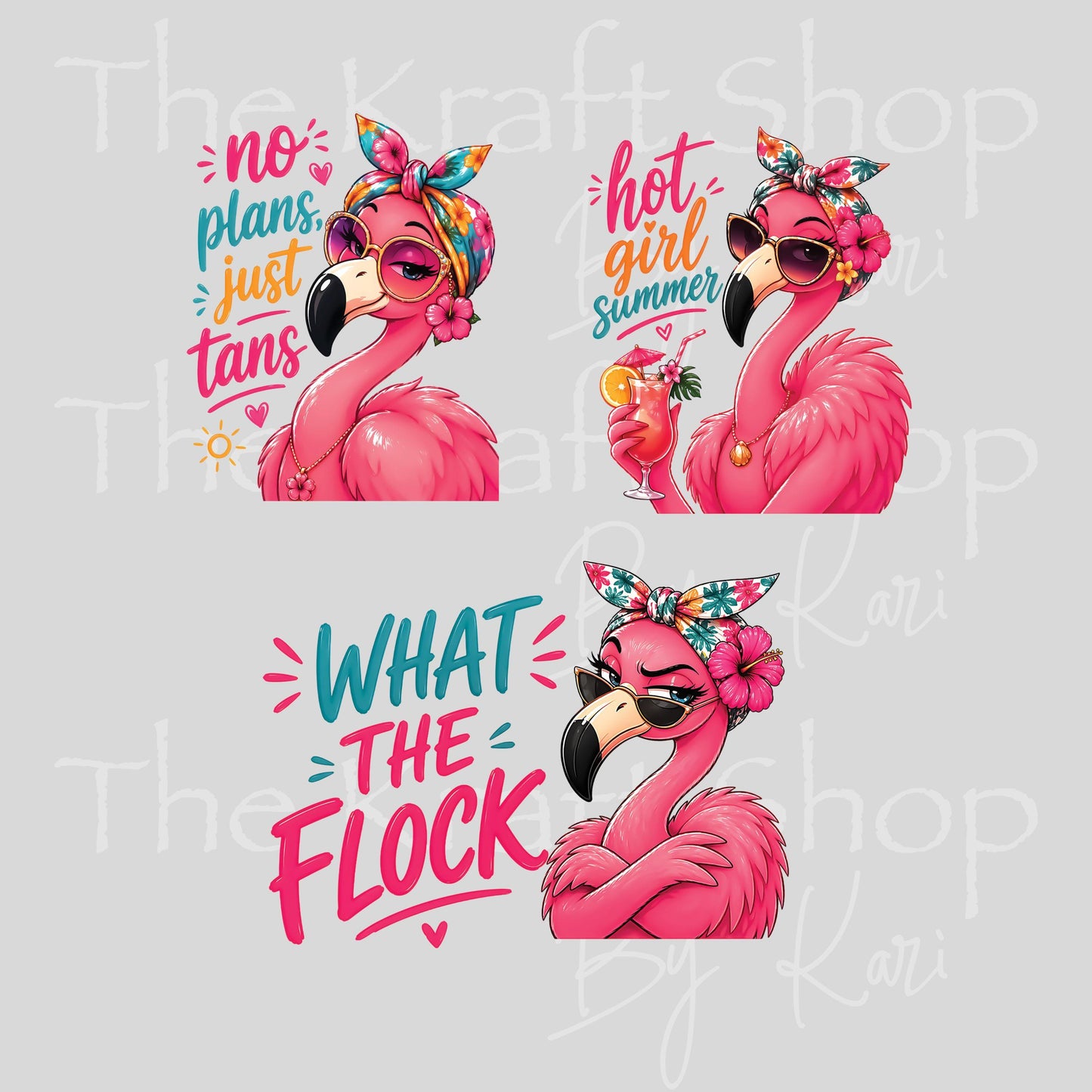 UV DTF No plans just tans sassy flamingo decals 3pk, permanent sticker.#4746