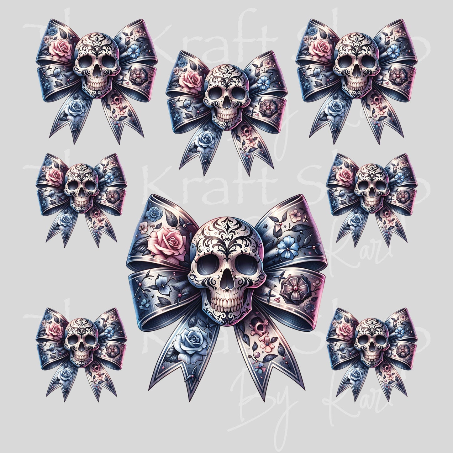 UV DTF Skull bows Element sheet 6x6 decal, tumbler decal, permanent sticker. #7702