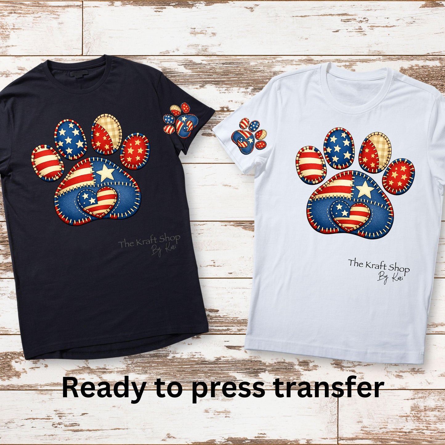 DTF ready to press transfer Patriotic Dog Paw with sleeves shirt transfer #11658