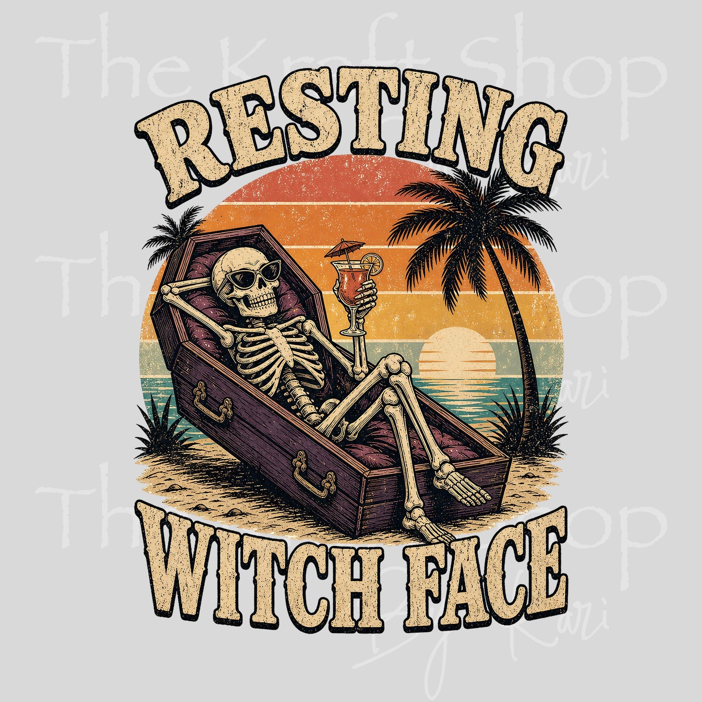 UV DTF Skeleton Resting Witch Face Summerween spooky decal #7708