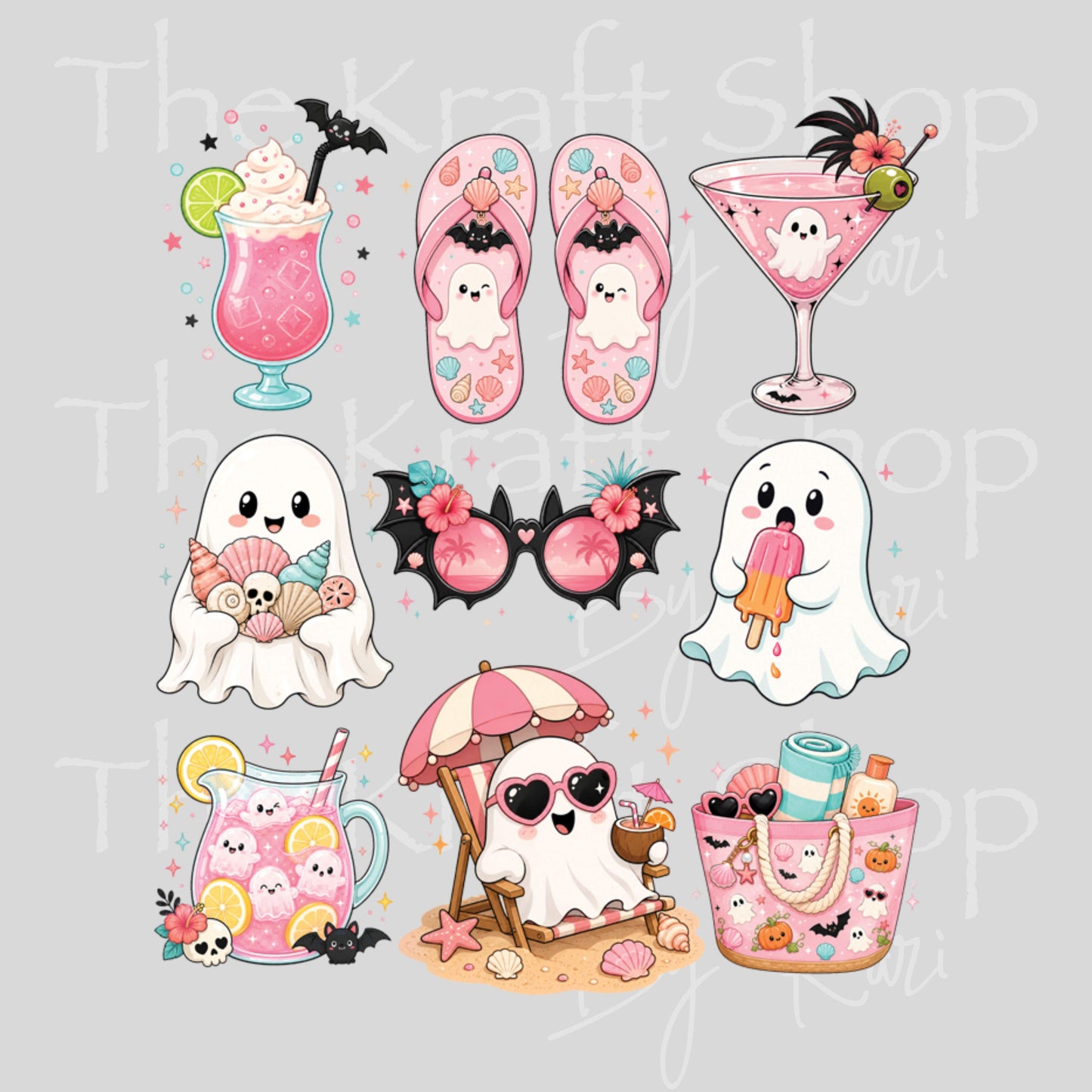 UV DTF Pink Summerween element mixed media sheet 8x7 decal #7710