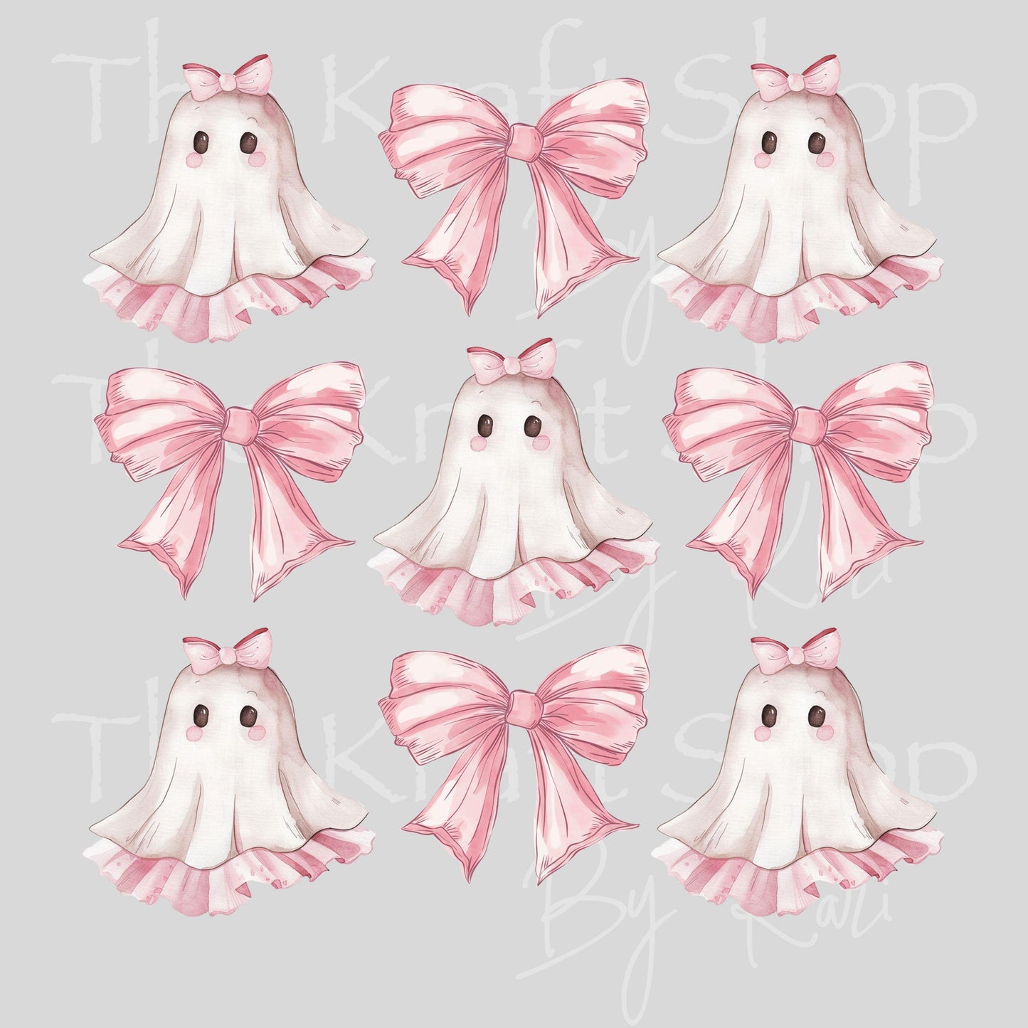 UV DTF Pink ghost bows coquette mixed media Element sheet 8x8 decal #7701