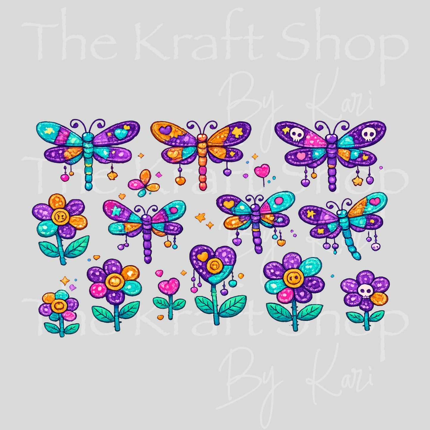 UV DTF Colorful Dragonfly or Butterfly patchwork style sheet 6x4 decal #10534