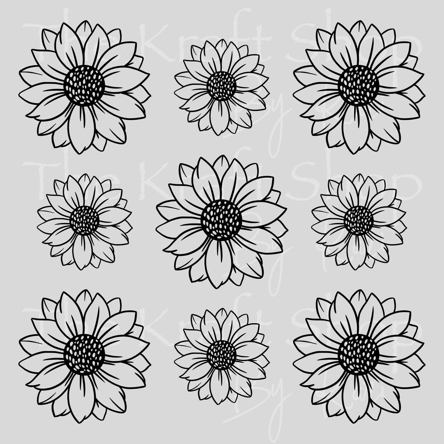 UV DTF Sticker print Black Line Sunflowers Element sheet 8x8 decal, tumbler decal, permanent sticker. #10531