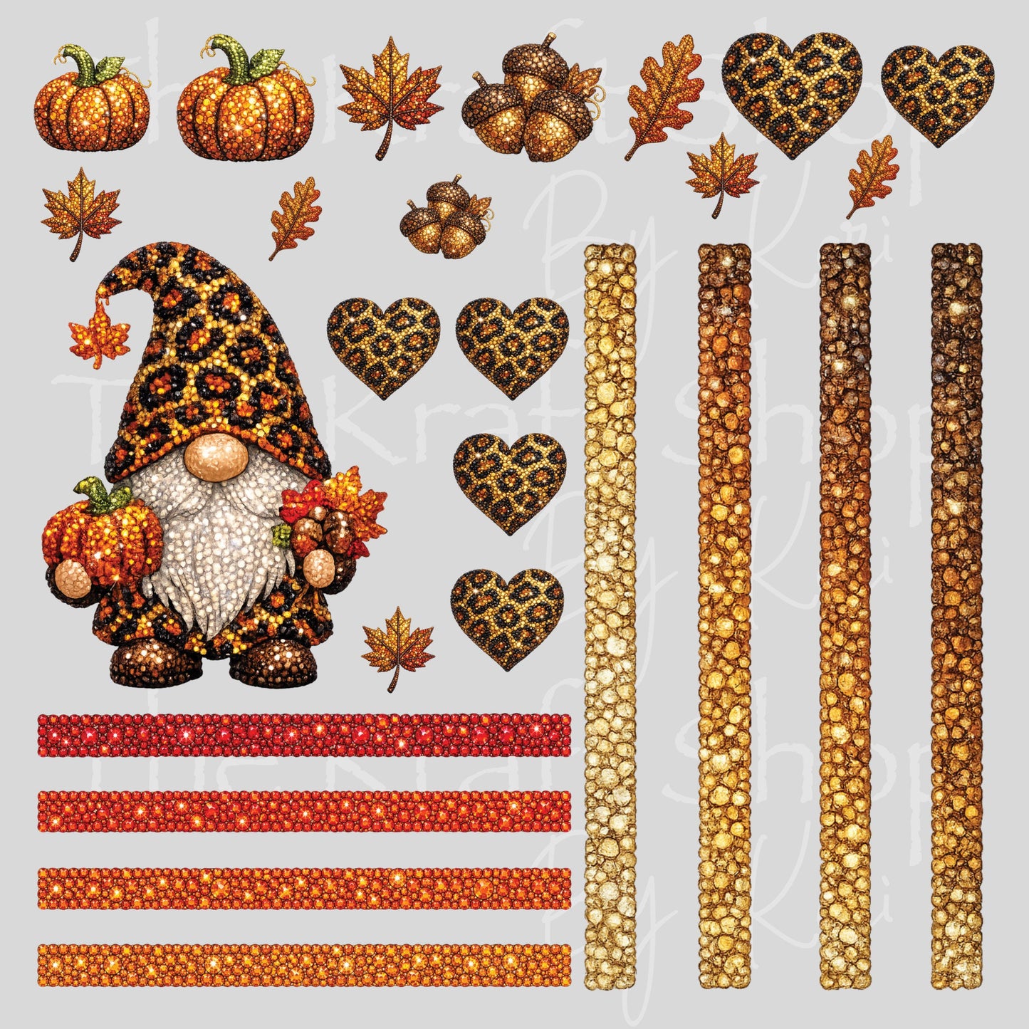 UV DTF Rhinestone Cheetah Gnome Element sheet 8x8 decal #7734