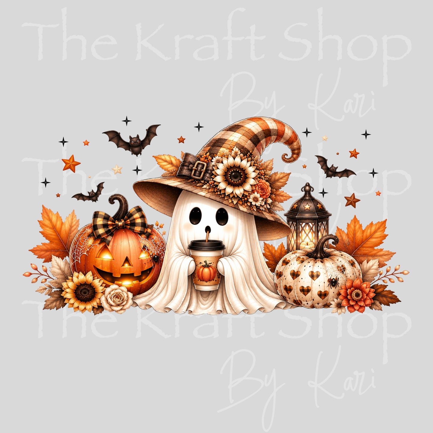 UV DTF Sticker print. Halloween Fall Ghost Wrap glass can wrap decal, tumbler decal, permanent sticker. #5567