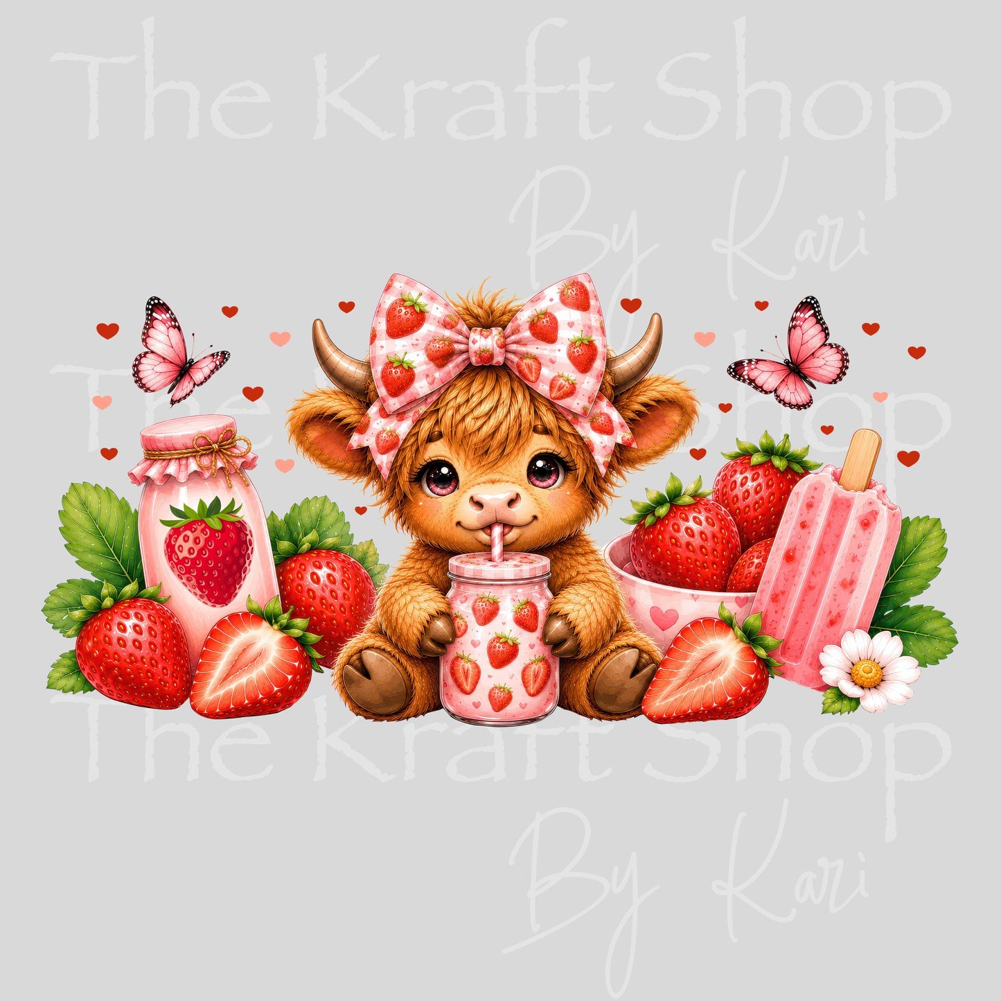 UV DTF Sticker print. Strawberry Cow Wrap glass can wrap decal, tumbler decal, permanent sticker. #5573