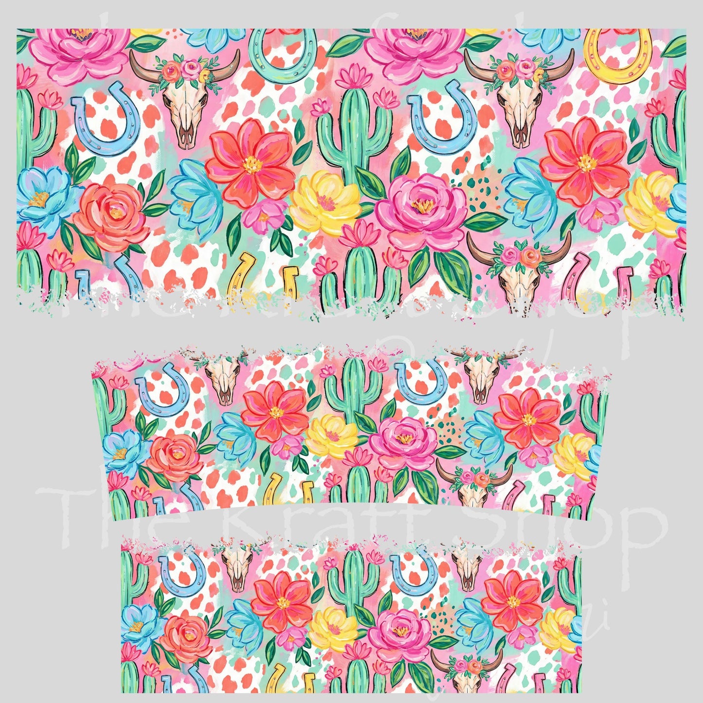 UV DTF 40 oz ready to apply Distressed Cactus Flower wrap decal , quencher tumbler decal #3240