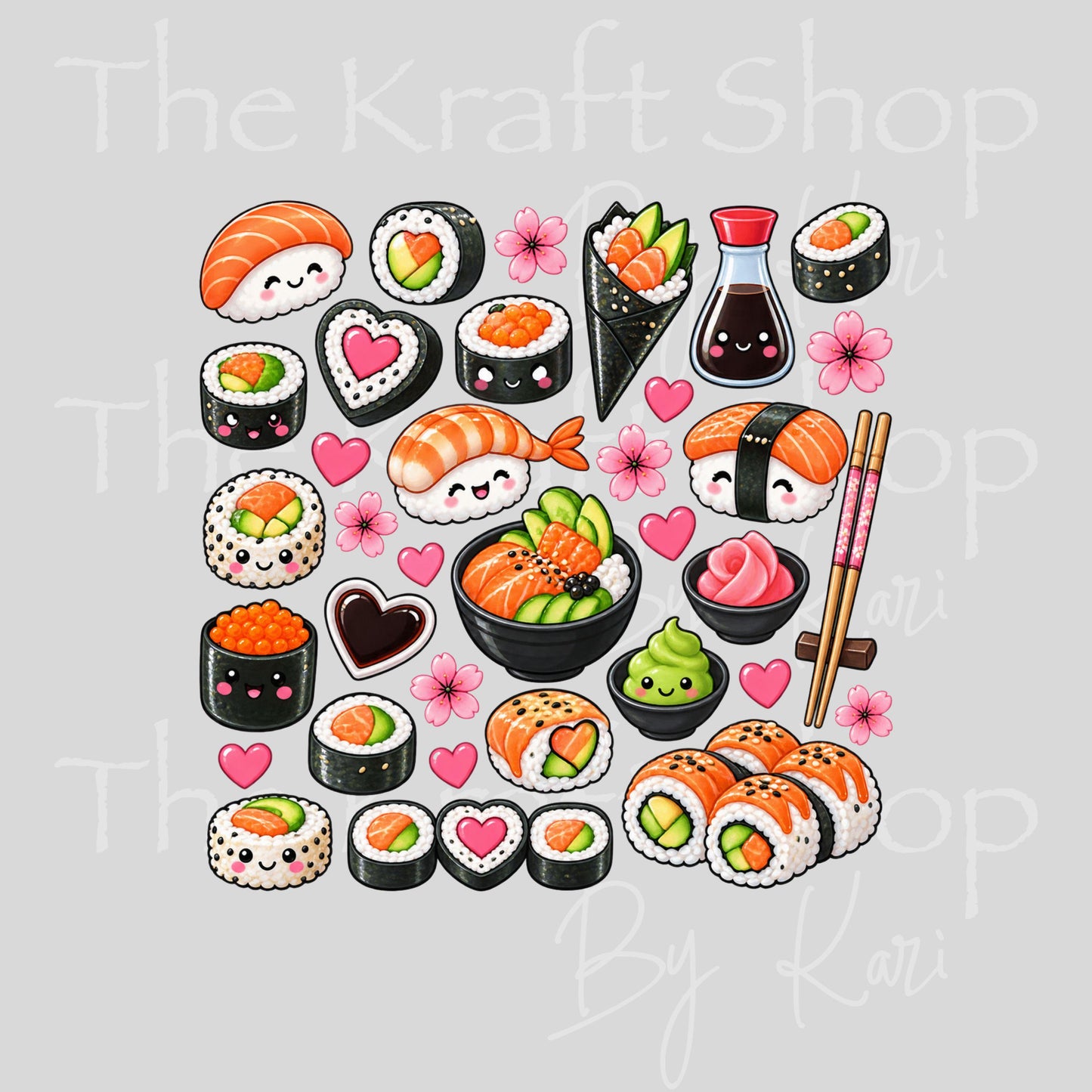 UV DTF Sticker prints. Sushi element sheet bundle decal, permanent sticker. #10550