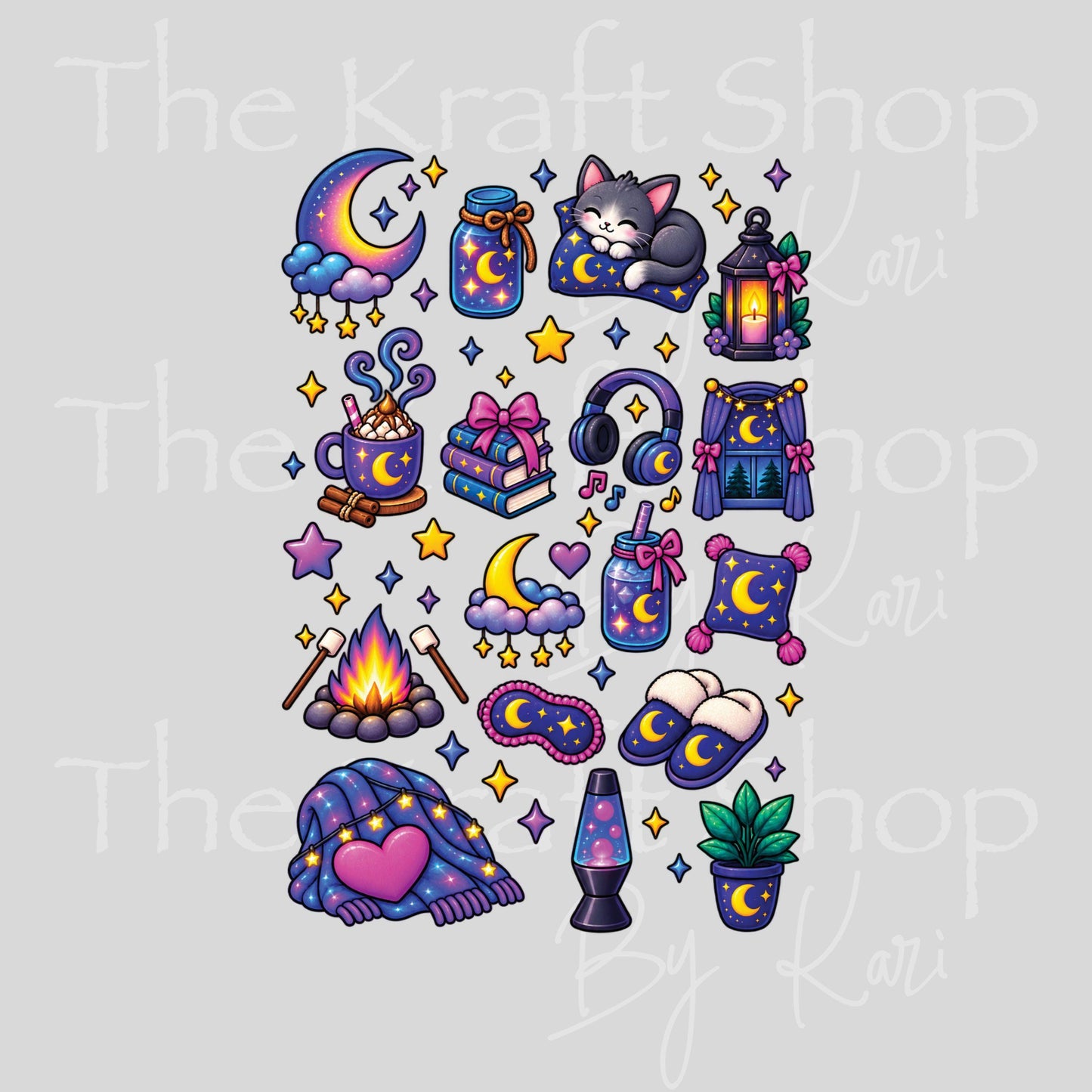 UV DTF Sticker prints. Nighttime Purple element sheet bundle decal, permanent sticker. #10544