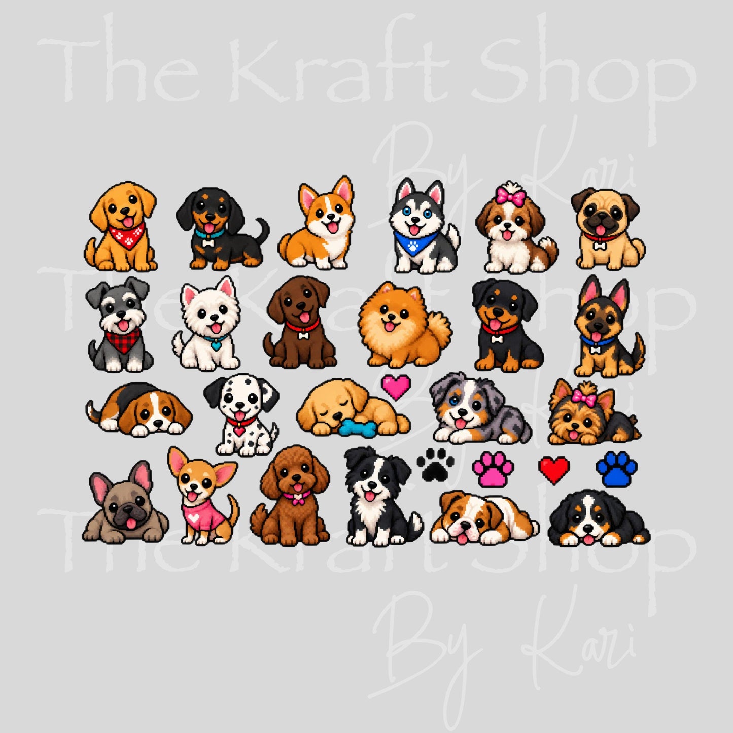 UV DTF Sticker prints. Dog Pixel element sheet bundle decal, permanent sticker. #10546
